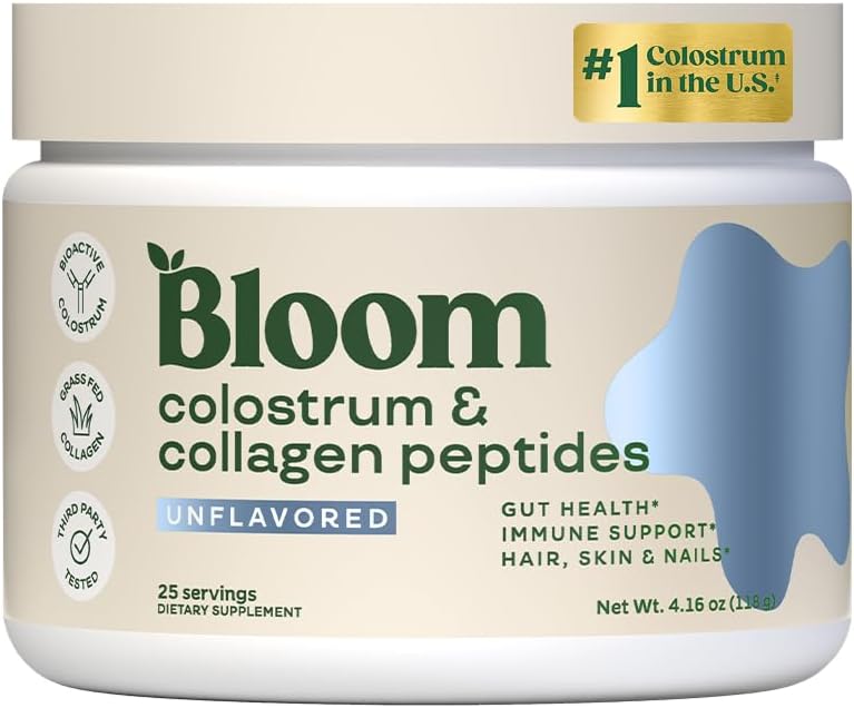 Bloom Nutrition Polvo de Calostro Bovino con Vitamina B12 y Probióticos | Sin Sabor, 25 Raciones