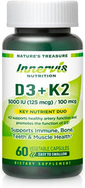 INNERVISNUTRITION Vitamina D3 5000 UI + K2 MK-7 100 mcg – Apoyo óseo, cardíaco e inmunológico, 60 cápsulas