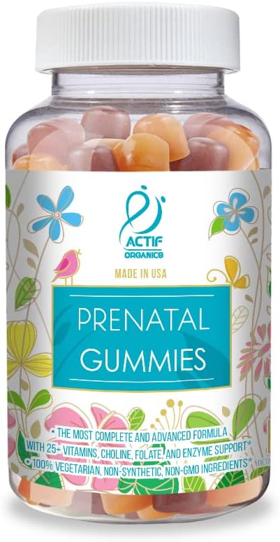 Actif Gominolas Prenatales con Más de 25 Vitaminas Orgánicas y Mezcla de Hierbas - No GMO, 100% Vegetariano, 90 Gomitas
