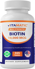 Vitamatic Biotina 10.000 mcg (10 mg) - 365 Comprimidos Veganos - Vitamina B7