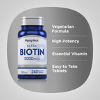 Piping Rock Biotina 5000mcg | 240 Comprimidos | Suplemento de Vitamina B7 | Vegetariano, Sin Gluten, No-GMO