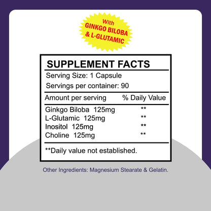 Sunshine Naturals Cerebrina con Ginkgo Biloba y L-Glutámico – 90 Cápsulas – Fórmula de apoyo cognitivo para adultos – Image 3