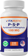 Vitamatic P5P 100 mg – Forma Activa de Vitamina B6 (Piridoxal Fosfato) – 240 Comprimidos