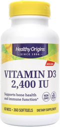 Healthy Origins Vitamina D3 2400 UI – 360 Cápsulas Blandas de Lanolina