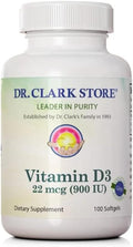 Dr Clark Store Vitamina D3, 900 UI 100 softgels (Sin Soja)