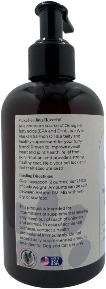 Aceite de Salmón Salvaje de Alaska Puro para Perros y Gatos - Omega 3, EPA y DHA Naturales - 236 ml