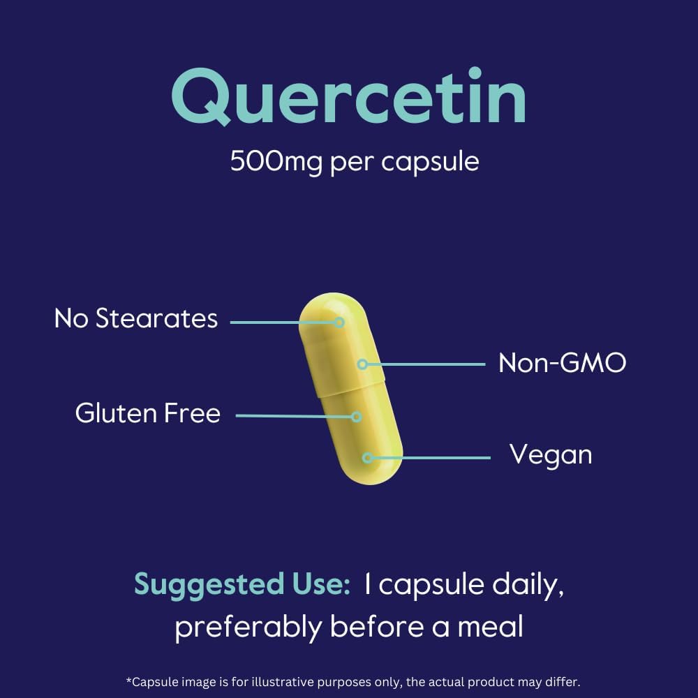 BESTVITE Quercetina 500mg (120 Cápsulas Vegetarianas) - Sin Estearatos - Sin Dióxido de Silicio - Vegano - Sin OGM - Sin Gluten