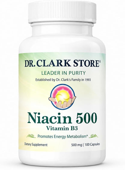 Dr Clark Niacina (Vitamina B3) 500 mg, 100 – Circulación y colesterol: Puede ayudar a mantener una circulación – Image 1