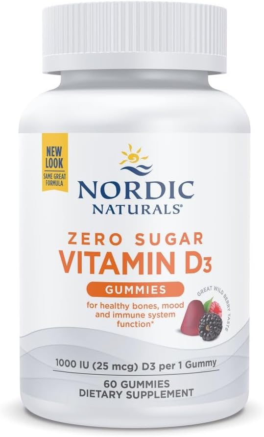 Nordic Naturals Gominolas de Vitamina D3 sin Azúcar - 1000 IU, 60 unidades - Sabor Wild Berry