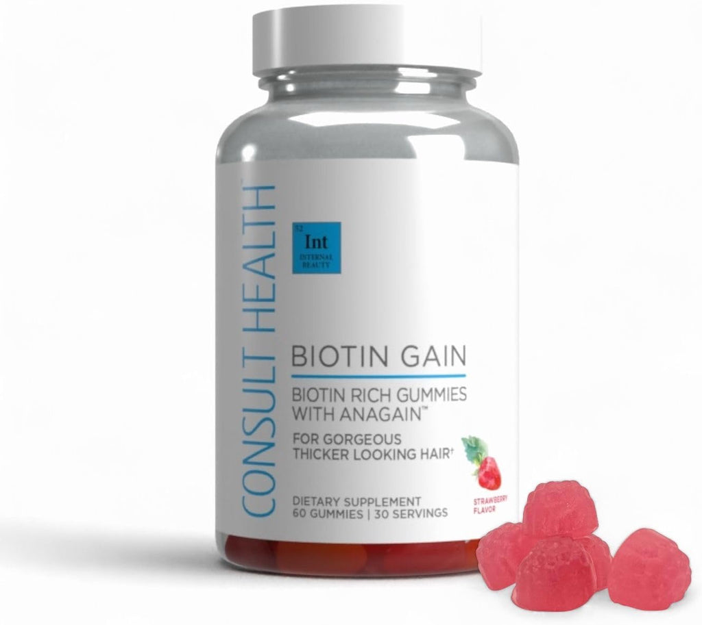 Consult Health BIOTIN GAIN Gummies con ANAGAIN - 10.000 mcg de Biotina - 60 Gominolas