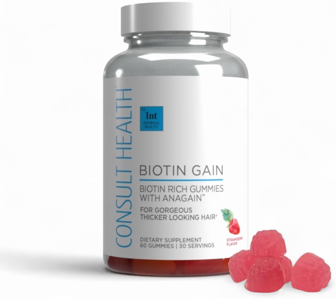 Consult Health BIOTIN GAIN Gummies con ANAGAIN - 10.000 mcg de Biotina - 60 Gominolas