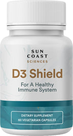 Sun Coast Sciences D3 Shield - Vitamina D3 5000 UI con K2 MK-7 y Calcio, 60 Cápsulas Vegetarianas