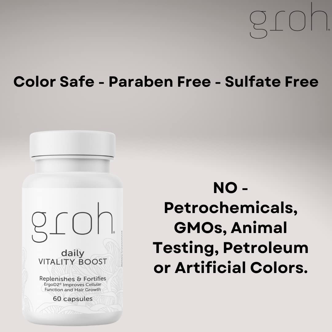 Groh Daily Vitality Boost - Suplemento Natural para Cabello, Piel y Uñas con Hongos y Antioxidantes - 60 Cápsulas