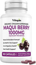Maqui Berry 1000mg - Suplemento en Polvo de Maqui Berry - Vegano, No OGM y Sin Gluten - 180 Cápsulas Vegetales