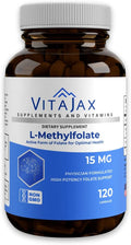 L-Metilfolato 15 mg | 120 Cápsulas | Potencia Máxima | Folato Activo | Sin Gluten | VITAJAX