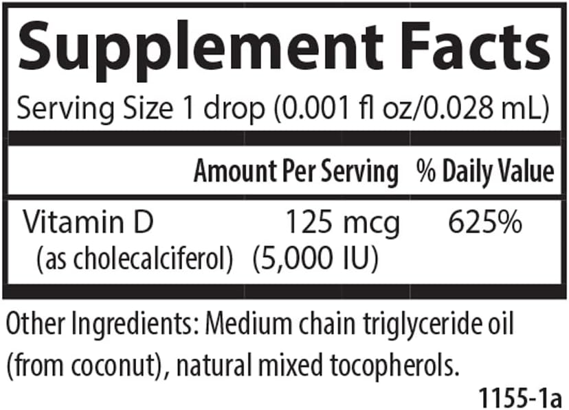 Carlson - Super Daily D3 5,000 UI (125 mcg) por gota, Gotas de Vitamina D, Apoyo Inmunológico, Salud Cardíaca, Vitamina D3 Líquida, Sin Sabor, 90 Gotas