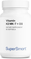 Supersmart Vitamina K2 MK7 + Vitamina D3, 90 mcg, 60 cápsulas blandas