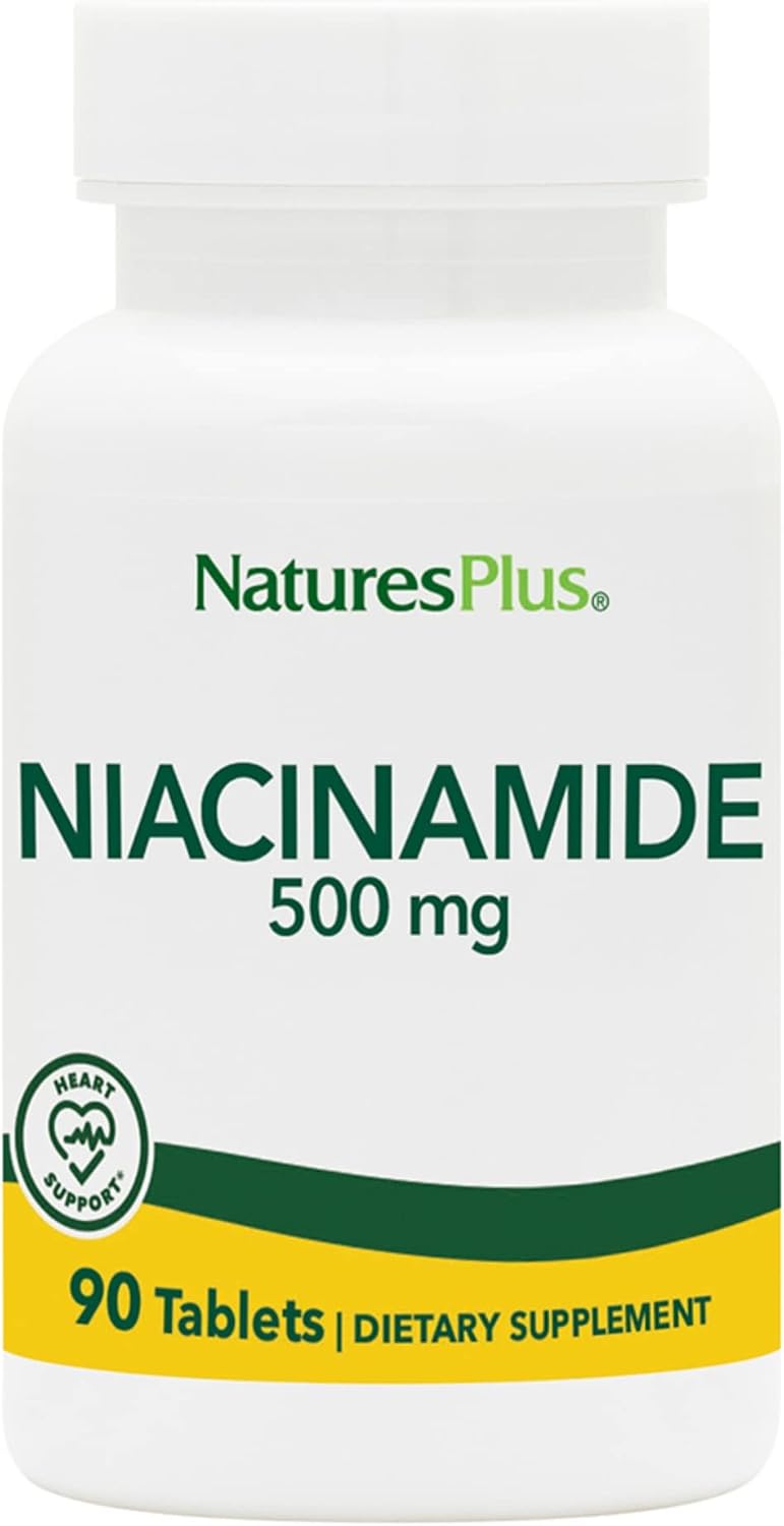 NaturesPlus Niacinamida 500 mg, 90 Comprimidos - Vitamina B3 de Alta Potencia - Sin Enrojecimiento, Vegetariano, Sin Gluten