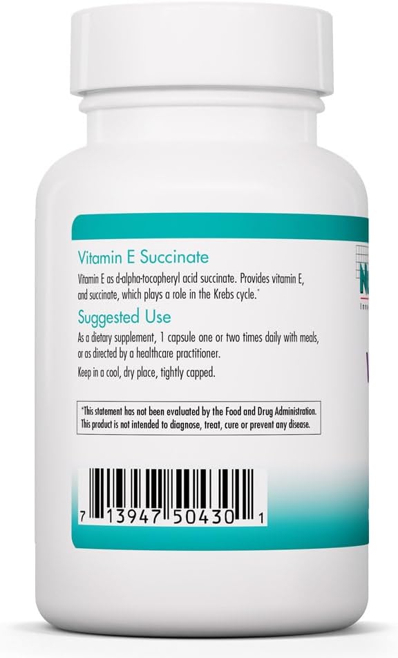 Nutricology Vitamina E Succinato - 400 UI d-Alfa-Tocoferil Succinato - Cápsulas Vegetales Hipoalergénicas