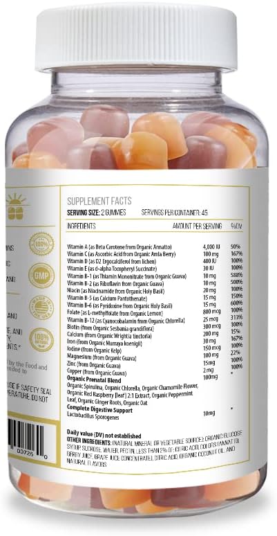 Actif Gominolas Prenatales con Más de 25 Vitaminas Orgánicas y Mezcla de Hierbas - No GMO, 100% Vegetariano, 90 Gomitas