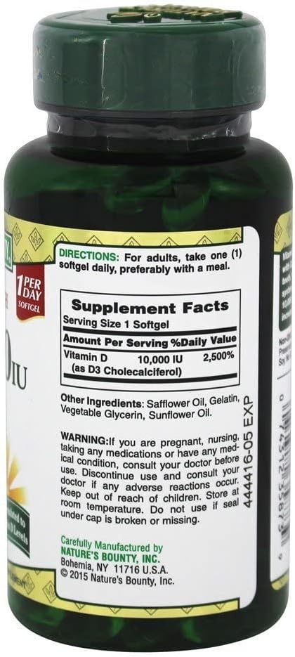 Nature's Bounty D3-10,000 IU Softgels, 72 unidades (Paquete de 2)
