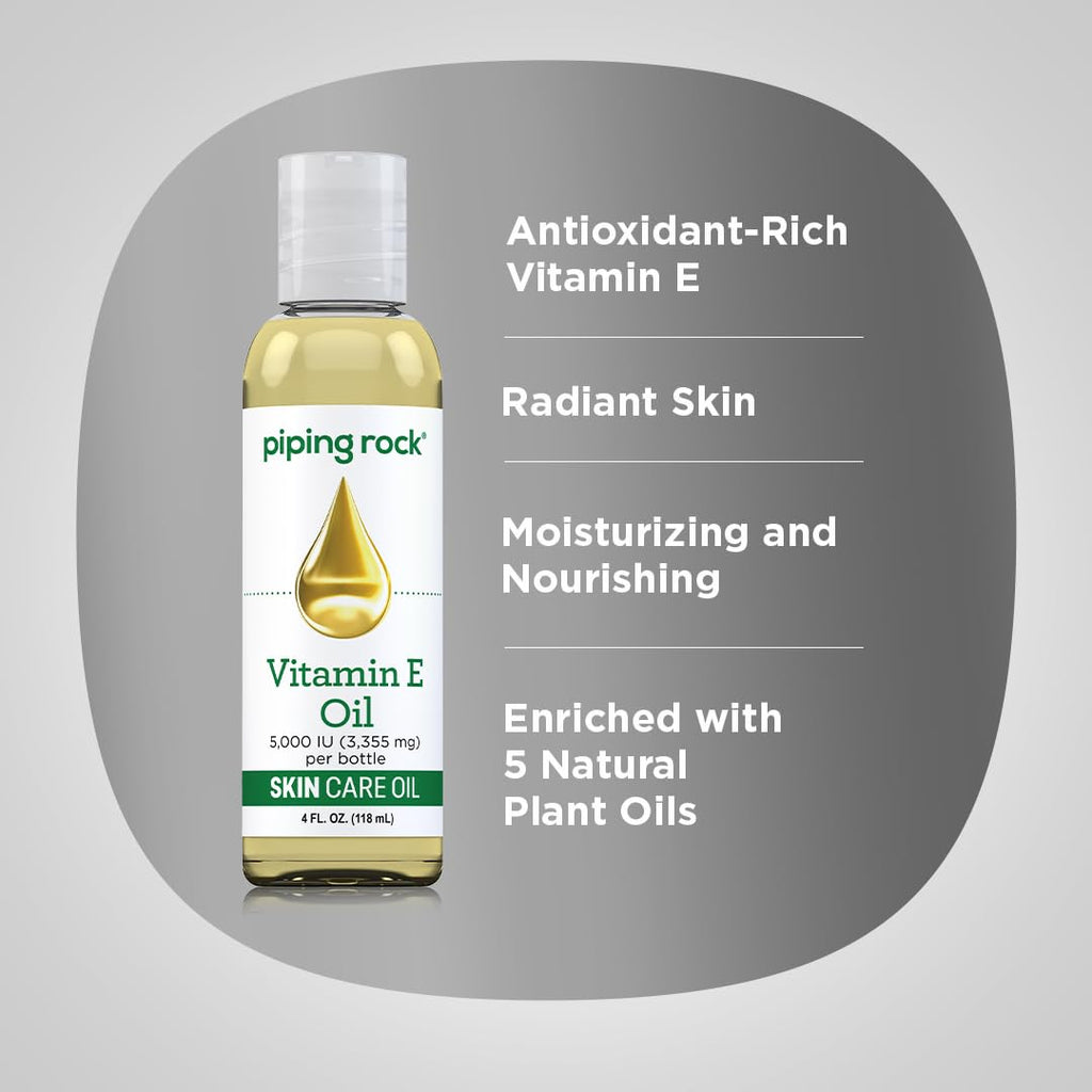 Aceite de Vitamina E 5000 UI - 118 ml - para Piel, Cabello y Uñas | Piping Rock