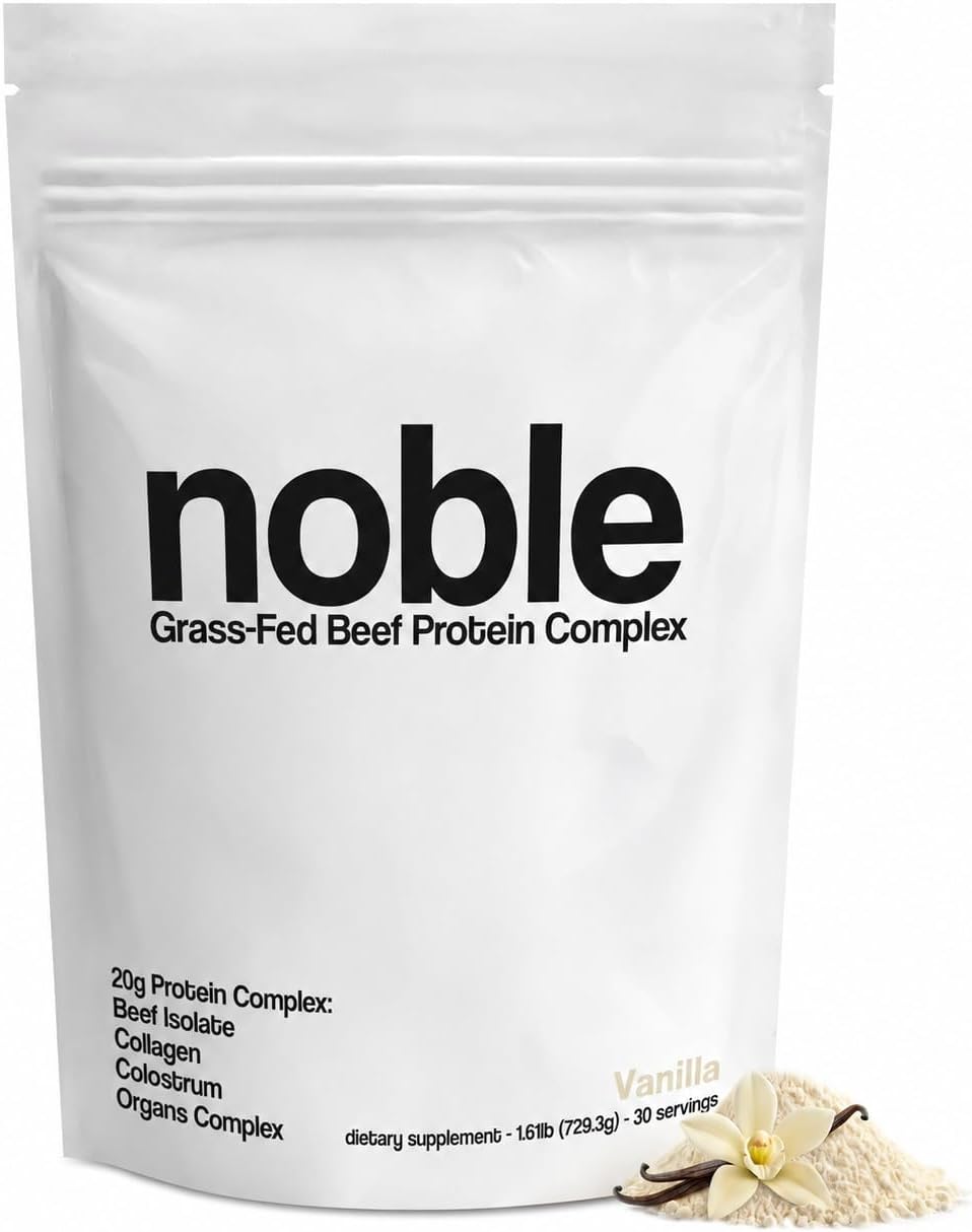 Noble Grass Fed Beef Protein Powder - Proteína de res con colágeno, calostro y órganos - Sabor Vainilla - 30 porciones
