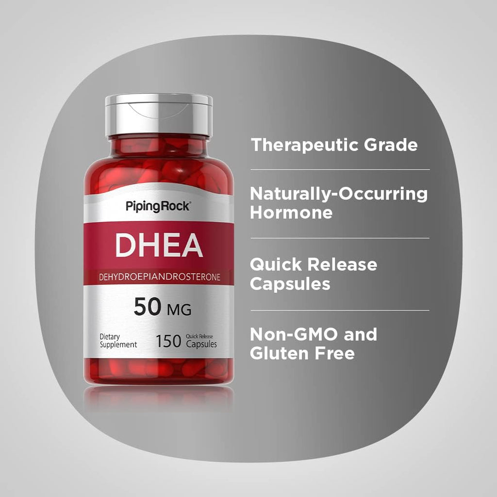 Piping Rock DHEA 50 mg | 150 Cápsulas | Dehidroepiandrosterona | No-GMO y Sin Gluten