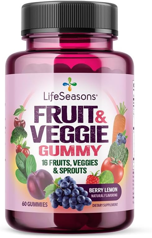 LifeSeasons Fruit & Veggie Gummy Supplement - 16 Frutas, Verduras y Brotes - 60 Gomitas