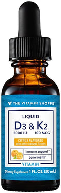 The Vitamin Shoppe Vitamina D3 K2 Líquido - Salud Ósea y Soporte de Calcio | D3 + K2 MK-7 Gotas | 30 ml | Sabor Cítrico