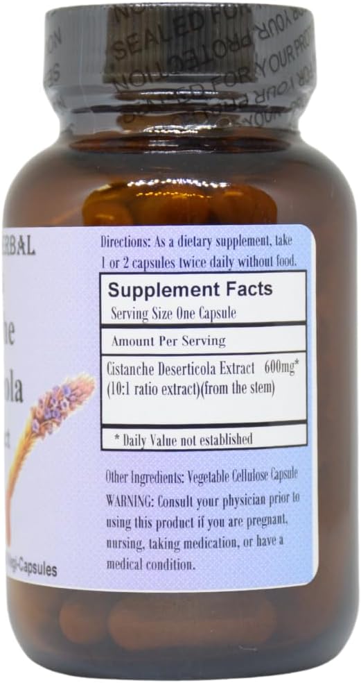 Barlowe's Herbal Elixirs Cistanche Extract | Cistanche Deserticola | 10:1 | 600 mg Per Capsule | 60 Veggie Capsules | Stearate Free | Glass Bottle | Non GMO