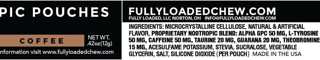 Fully Loaded Alpha Fuel Nootropic Pouches (Coffee Fuel) - Nootropic Energy Pouches with Caffeine, Alpha GPC, Tyrosine, Taurine, Guarana and More