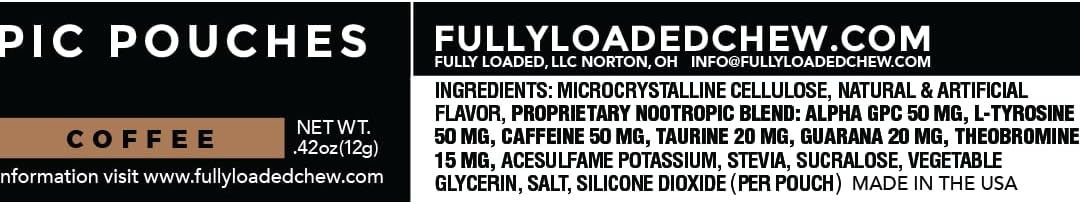 Fully Loaded Alpha Fuel Nootropic Pouches (Coffee Fuel) - Nootropic Energy Pouches with Caffeine, Alpha GPC, Tyrosine, Taurine, Guarana and More