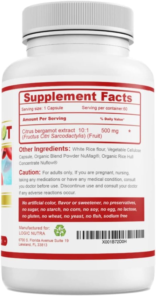 Complejo de Bergamota Cítrica 1000 mg (60 Cápsulas) - Extracto de Bergamonte 10:1