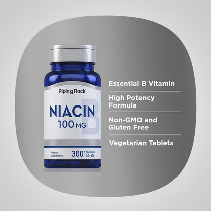 Piping Rock Niacina 100mg - 300 Comprimidos – Contribuye al mantenimiento de la piel y las mucosas en condiciones – Image 4