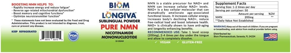Biom NMN Polvo Sublingual - Nicotinamida Mononucleótido Nanotizado (Longiva)