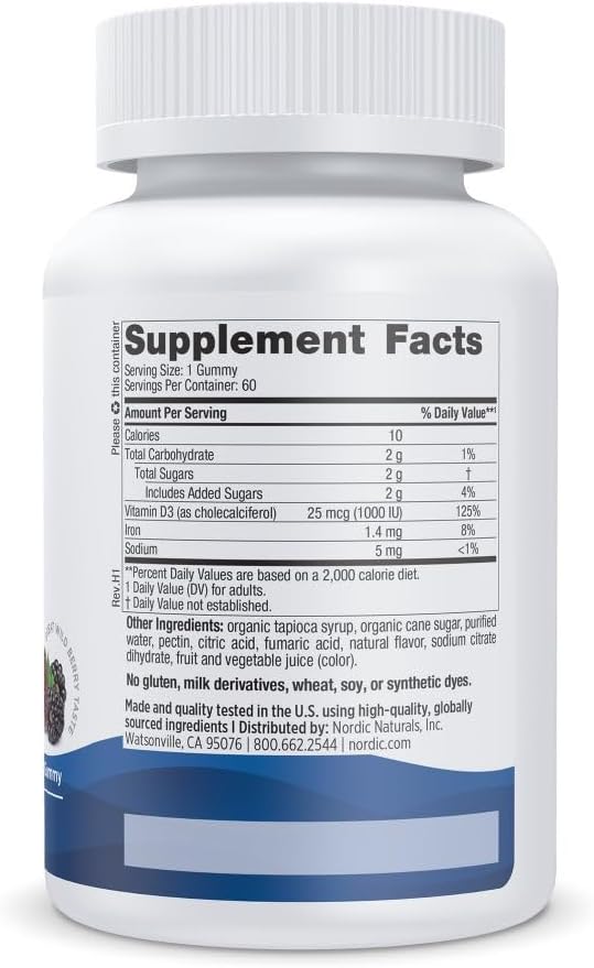 Nordic Naturals Vitamin D3 Gummies, Wild Berry - 60 Gominolas - 1000 UI de Vitamina D3