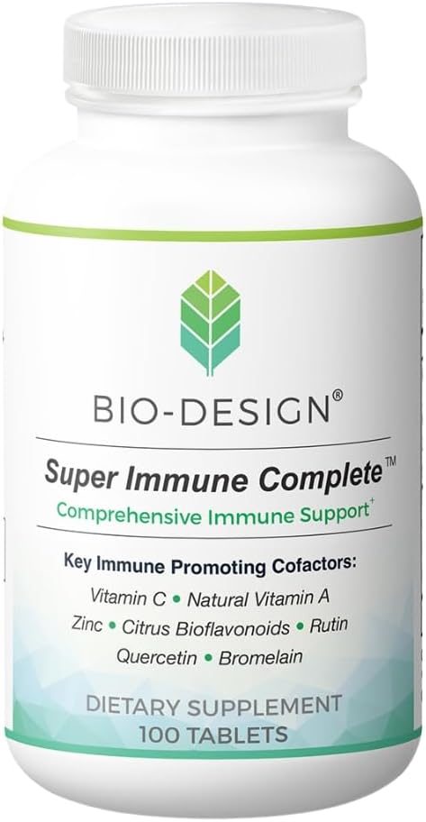Super Immune Complete - Apoyo Inmunológico Integral con Vitamina A Natural, Vitamina C, Zinc, Bioflavonoides Cítricos, Rutina, Quercetina y Bromelina (100 Comprimidos)