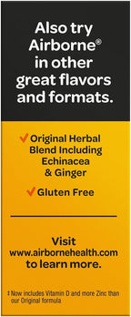 Airborne 1000mg Vitamina C + Zinc Sin Azúcar Multivitamínico Apoyo Inmunológico Comprimidos Efervescentes Sabor Naranja, 30 Comprimidos (Paquete de 2)
