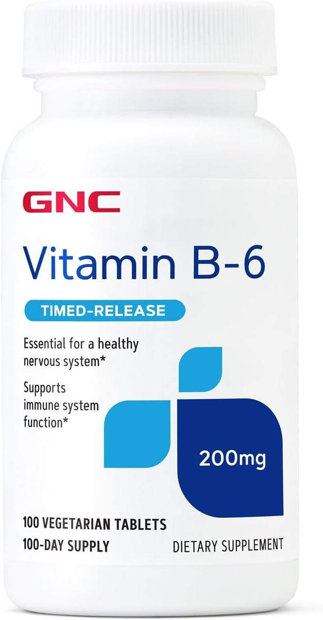 GNC Vitamina B6 200mg Complemento, Apoya el Sistema Inmunitario y Nervioso, 100 Dosis