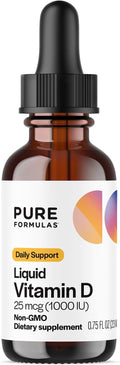 PureFormulas Vitamina D3 Líquida 25 mcg (1.000 UI) - Gotas de Vitamina D3 para Adultos y Niños - No Transgénico, Vegetariano - 22 ml
