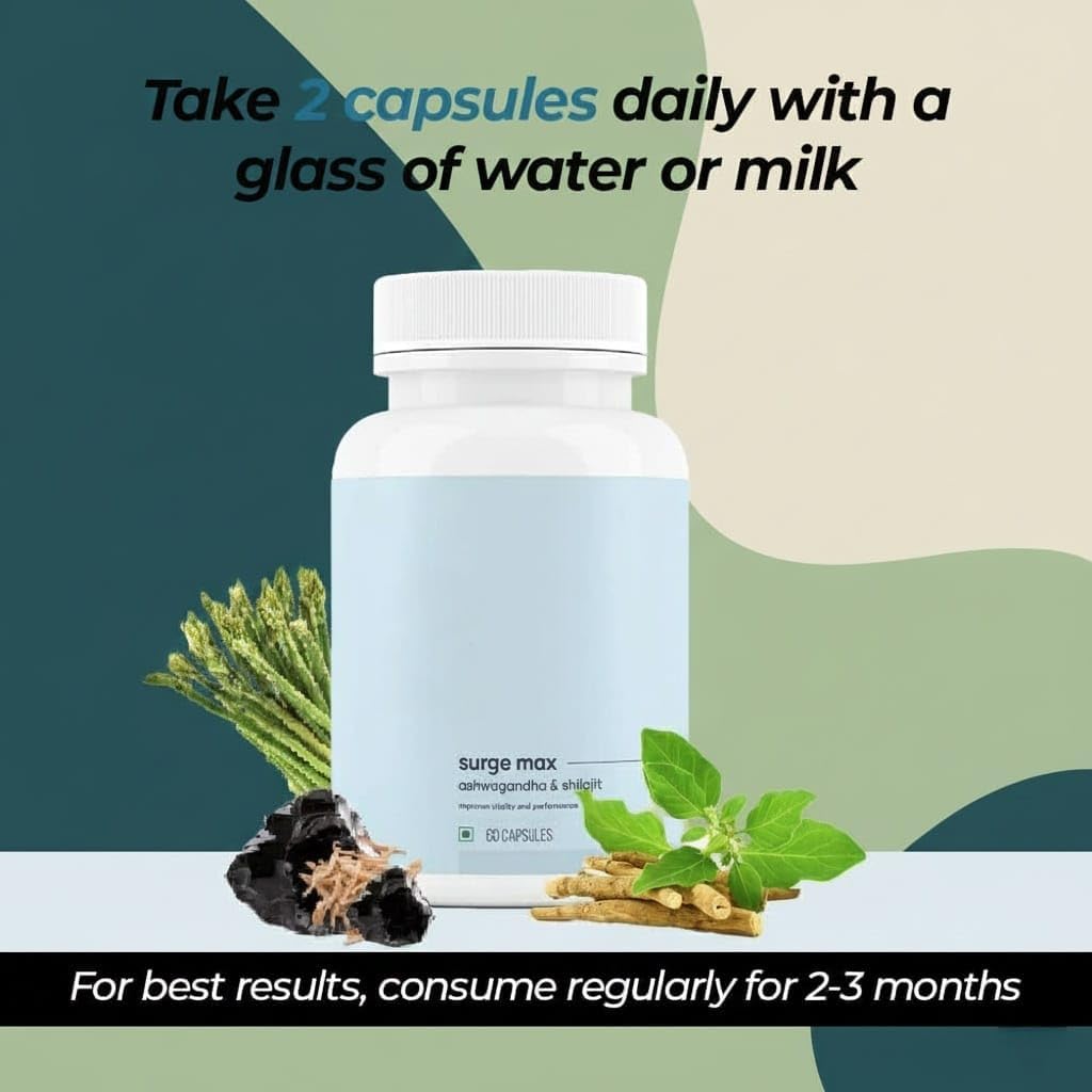 Surge Maxs - Cápsulas con Shilajit, Ashwagandha, Gokshura y Safed Musli - 60 Cápsulas