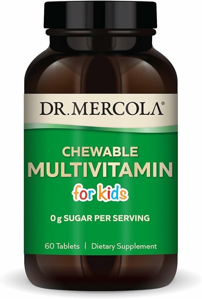 Dr. Mercola Multivitamínico Masticable para Niños - 28 Vitaminas y Minerales - 0g Azúcar - No GMO, Sin Gluten y Sin Soja - Sabor Naranja Natural - 60 Comprimidos