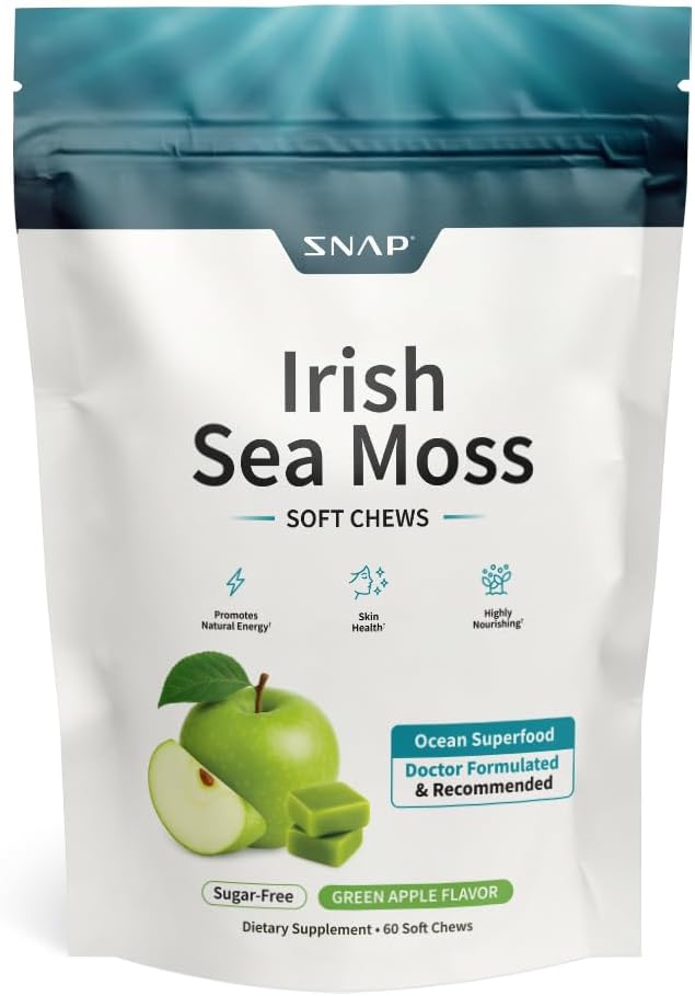 Snap Supplements Irish Sea Moss con Bladderwrack, Burdock Root y Yodo – 60 Cápsulas Veganas