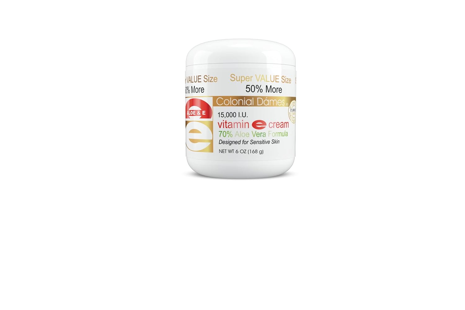 Colonial Dames Crema Hidratante de Vitamina E y Aloe Vera 70% - 15000 UI para Piel Delicada y Sensible