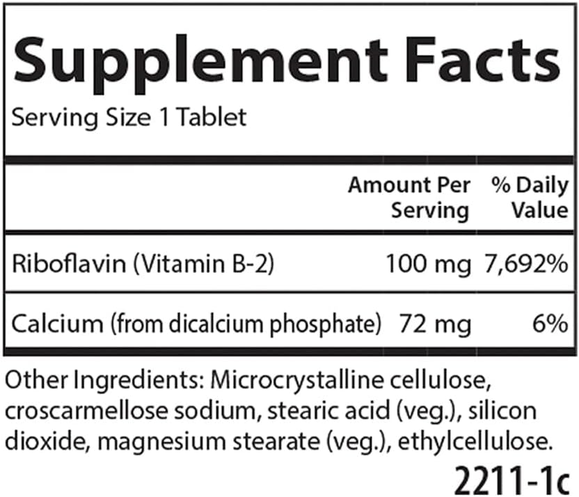Carlson B-2 Riboflavina 100 mg, 100 Comprimidos Vegetarianos