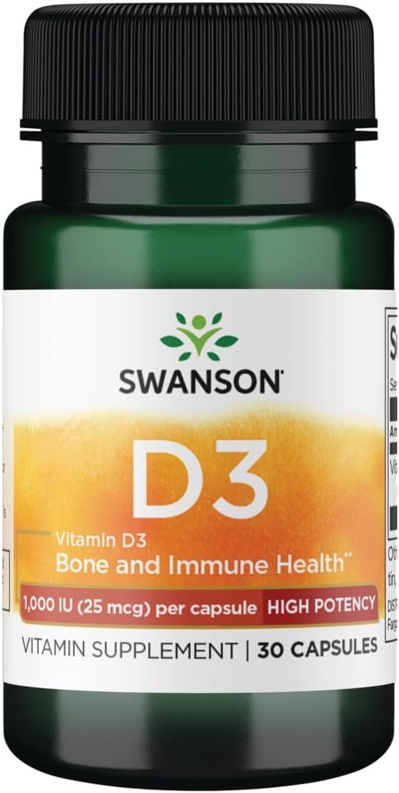 Swanson Vitamina D-3 de Alta Potencia 1000 UI (25 mcg) 30 Cápsulas