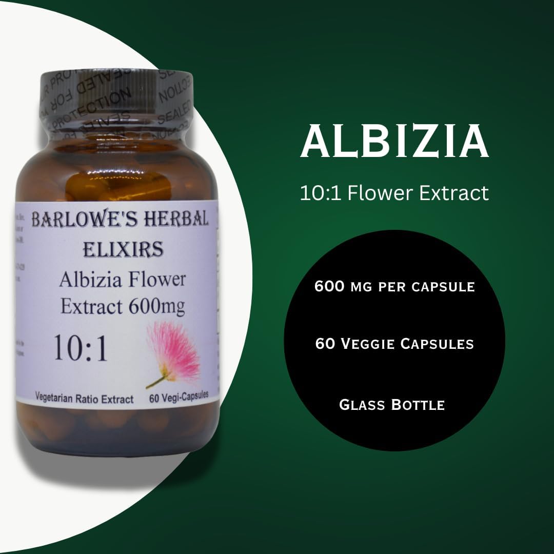Barlowe's Herbal Elixirs Extracto de Albizia Julibrissin 10:1 – 600 mg, 60 Cápsulas Vegetales
