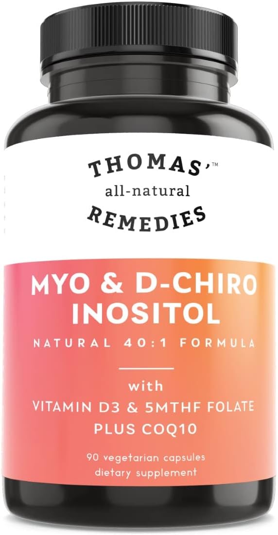 Thomas' all-natural Remedies Myo Inositol & D-Chiro Inositol 40:1 con Folato, Vitamina D3 y CoQ10 - 90 Cápsulas Veganas