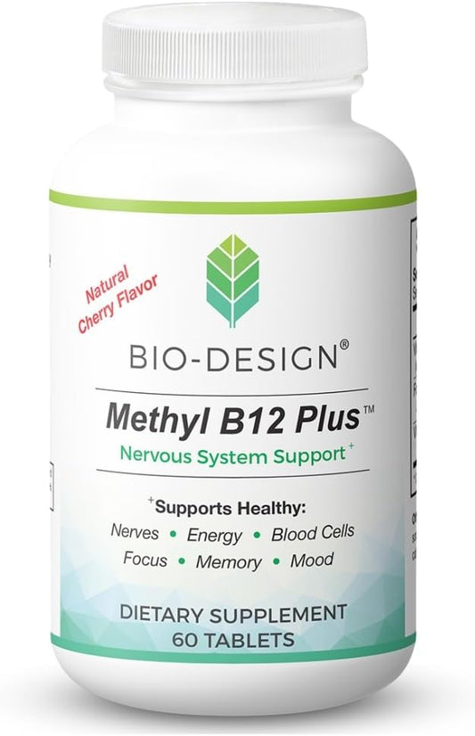 Bio-Design Methyl B12 5000 mcg con Folato - Metilcobalamina, L-Metilfolato - Apoya el Sistema Nervioso, Metabolismo Energético y Salud Cerebral - 60 Comprimidos